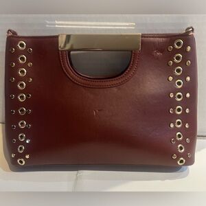 White House Black Market Burgundy Studded Clutch w/ Metal Handle -Gold hardware